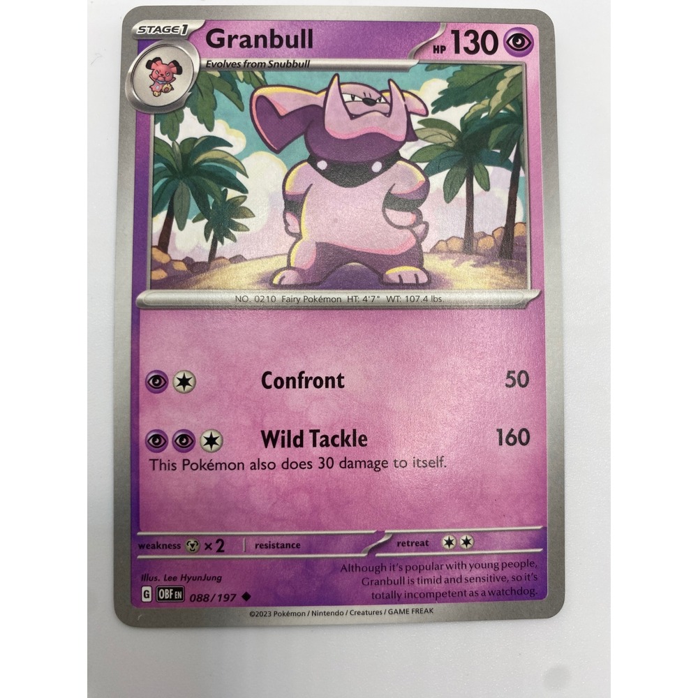 Pokemon Granbull 088/197 Obsidian Flames Uncommon Psychic Stage 1 Card 2023 Game